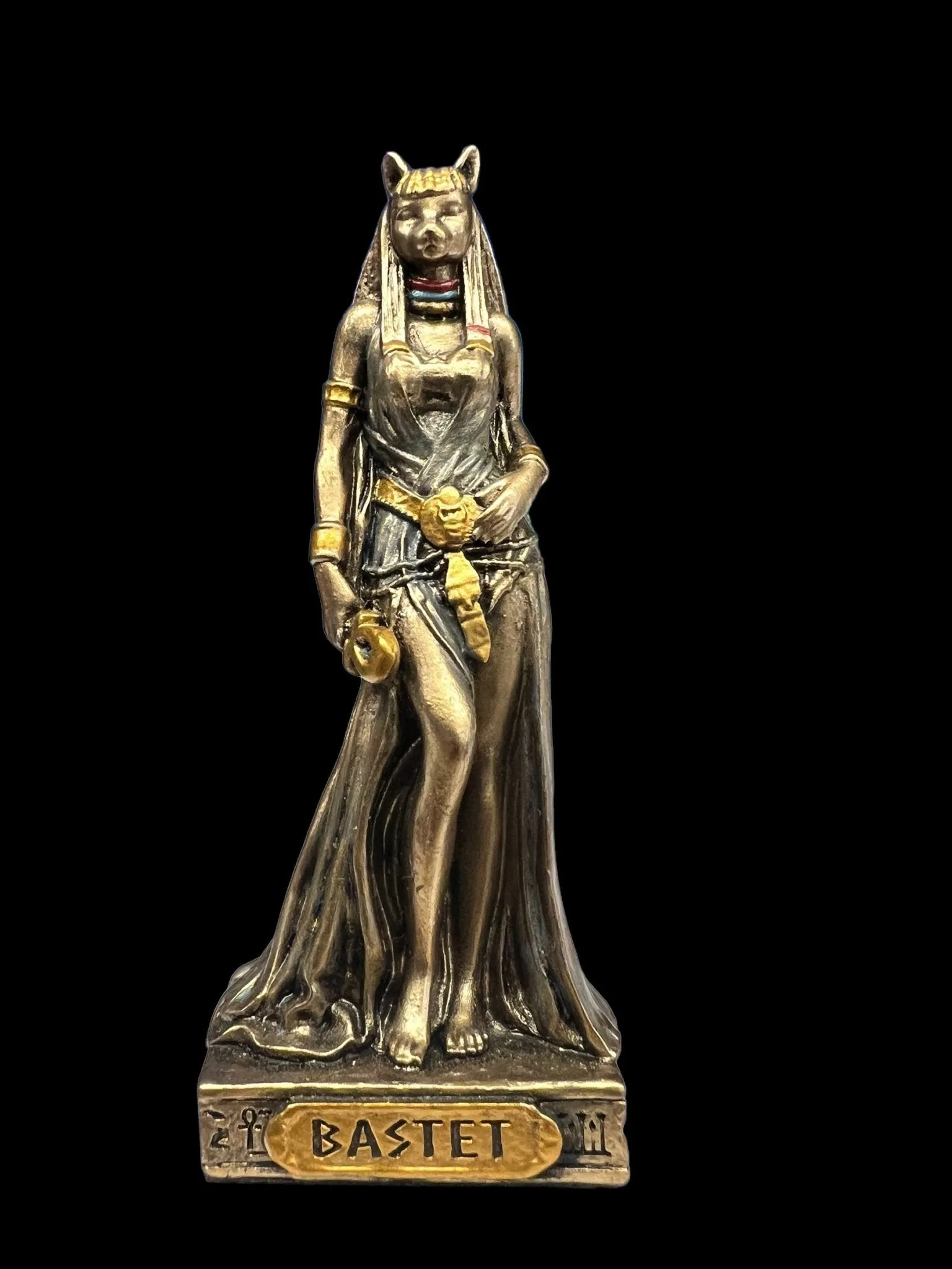 Bastet, Egyptian Goddess, of Protection, with Ankh, Miniature Statue by Veronese Designs