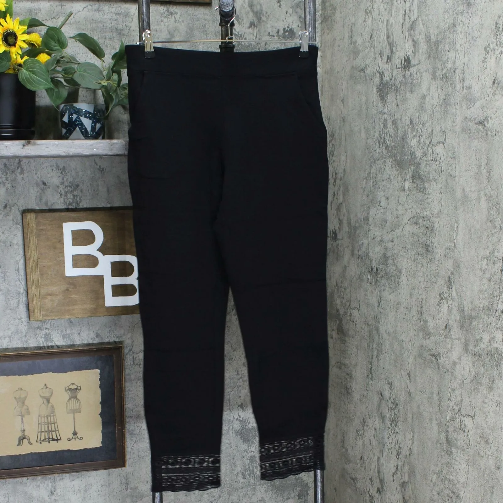 Belle by Kim Gravel Women's Ponte Knit Pants With Lace Hem