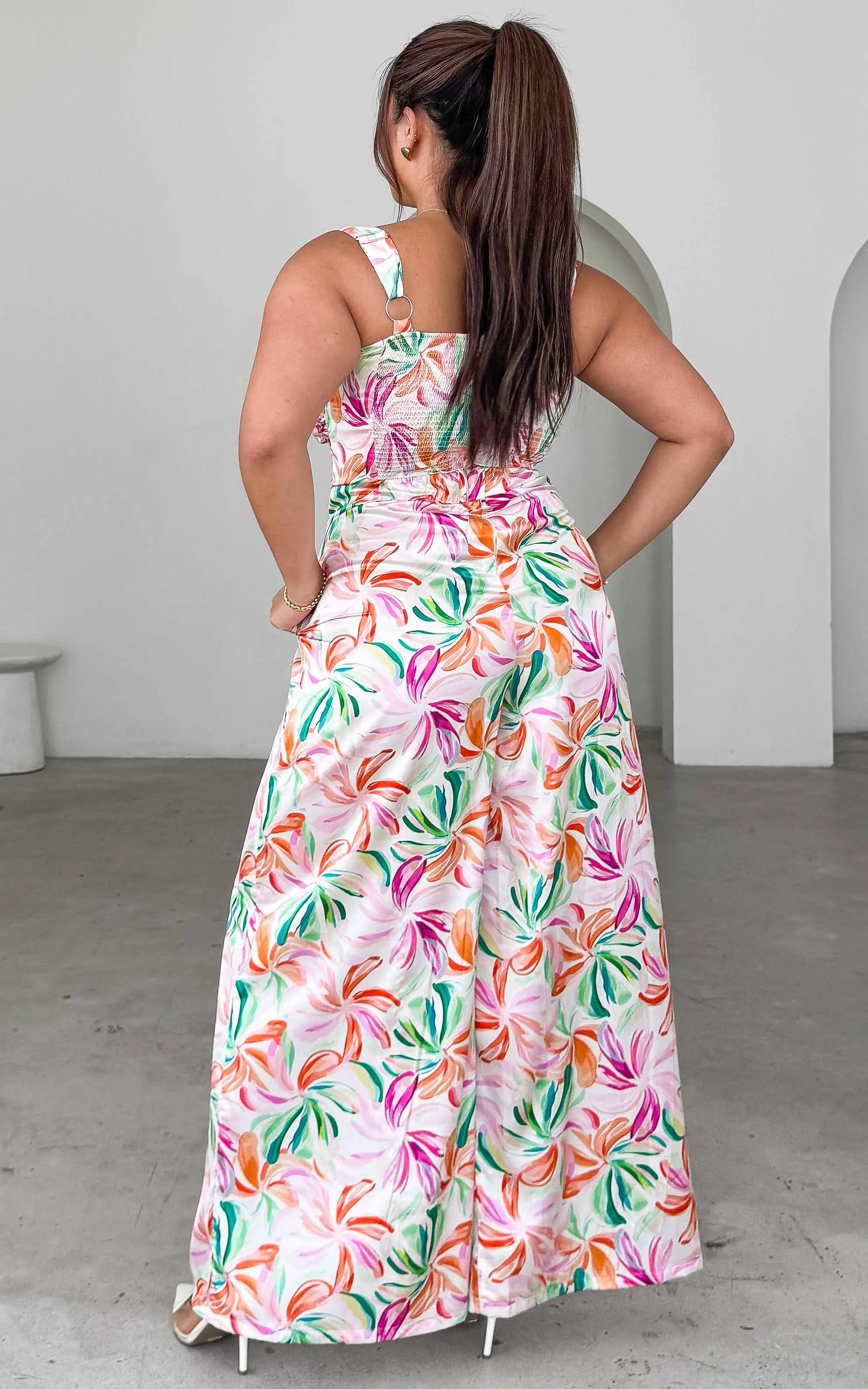 Better Days Wide Leg Jumpsuit - White Multi Floral