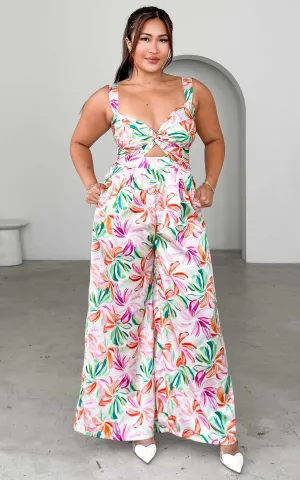 Better Days Wide Leg Jumpsuit - White Multi Floral