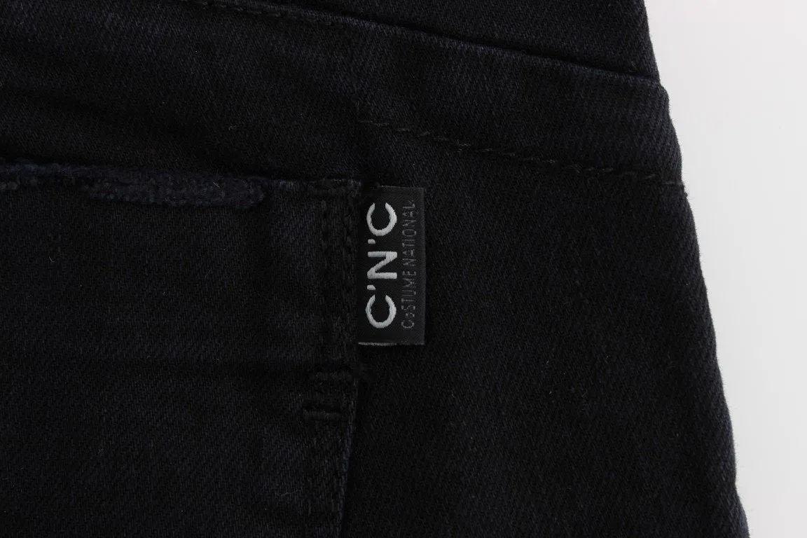 Black Cotton Slim Fit Cropped Jeans