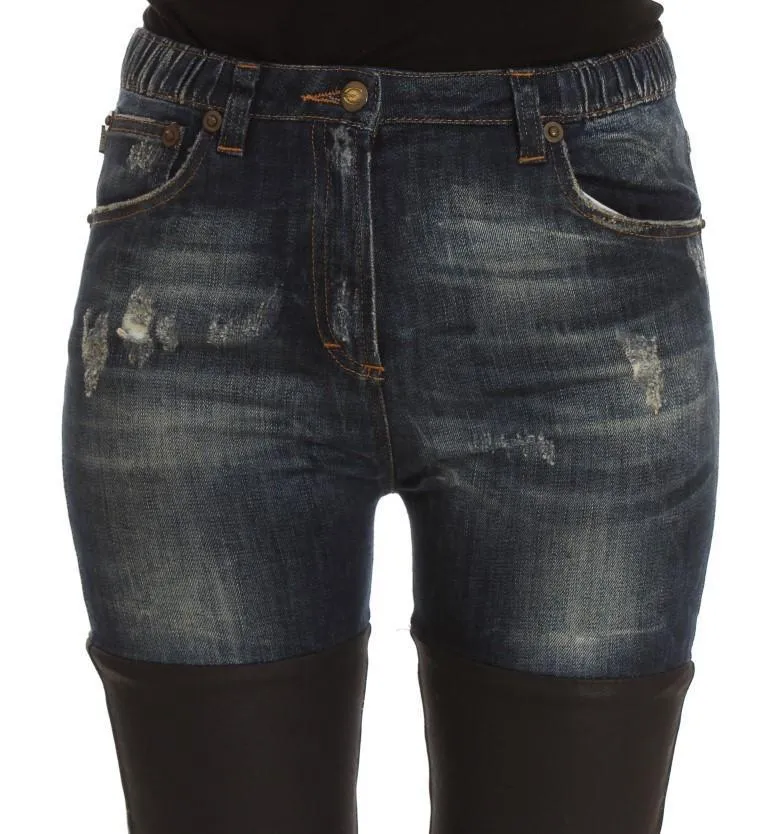 Blue Cotton Slim Fit High Waist Jeans