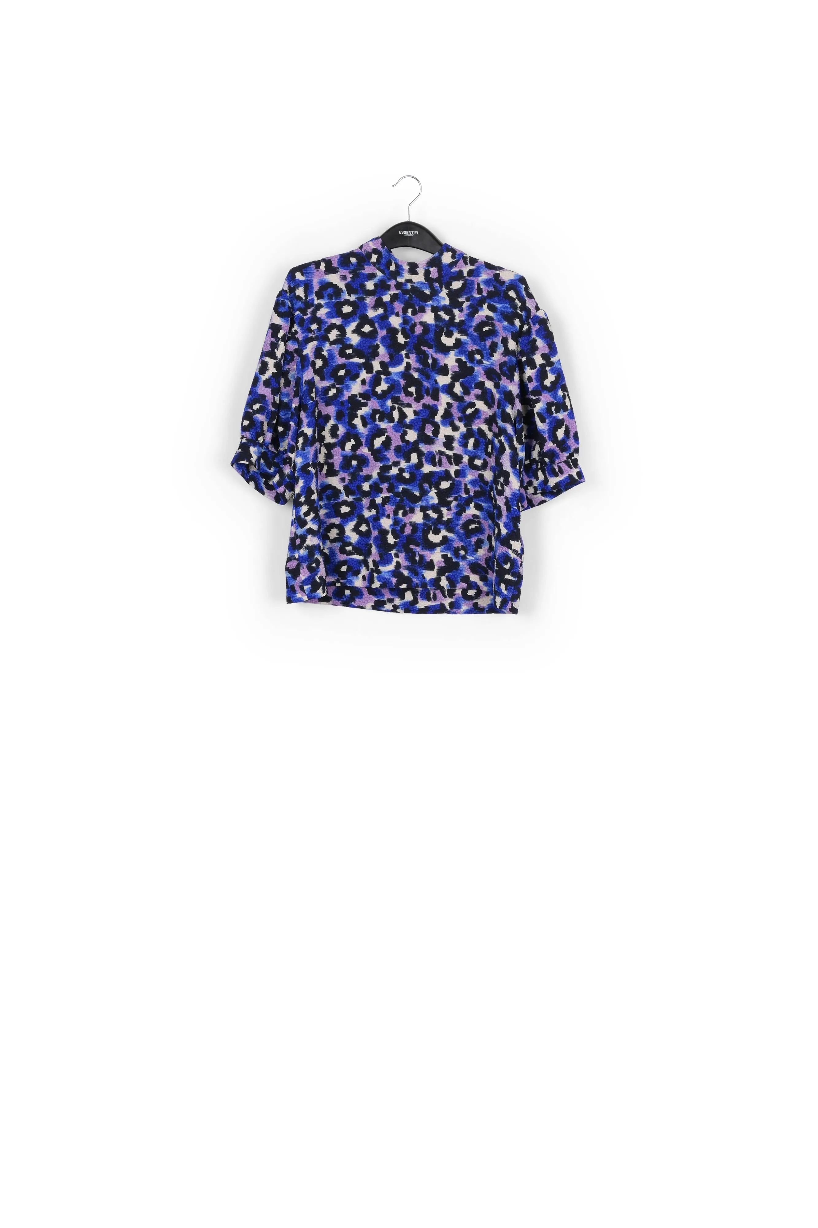 Blue, purple and off-white leopard print top
