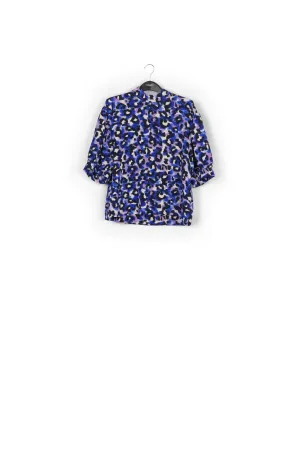 Blue, purple and off-white leopard print top