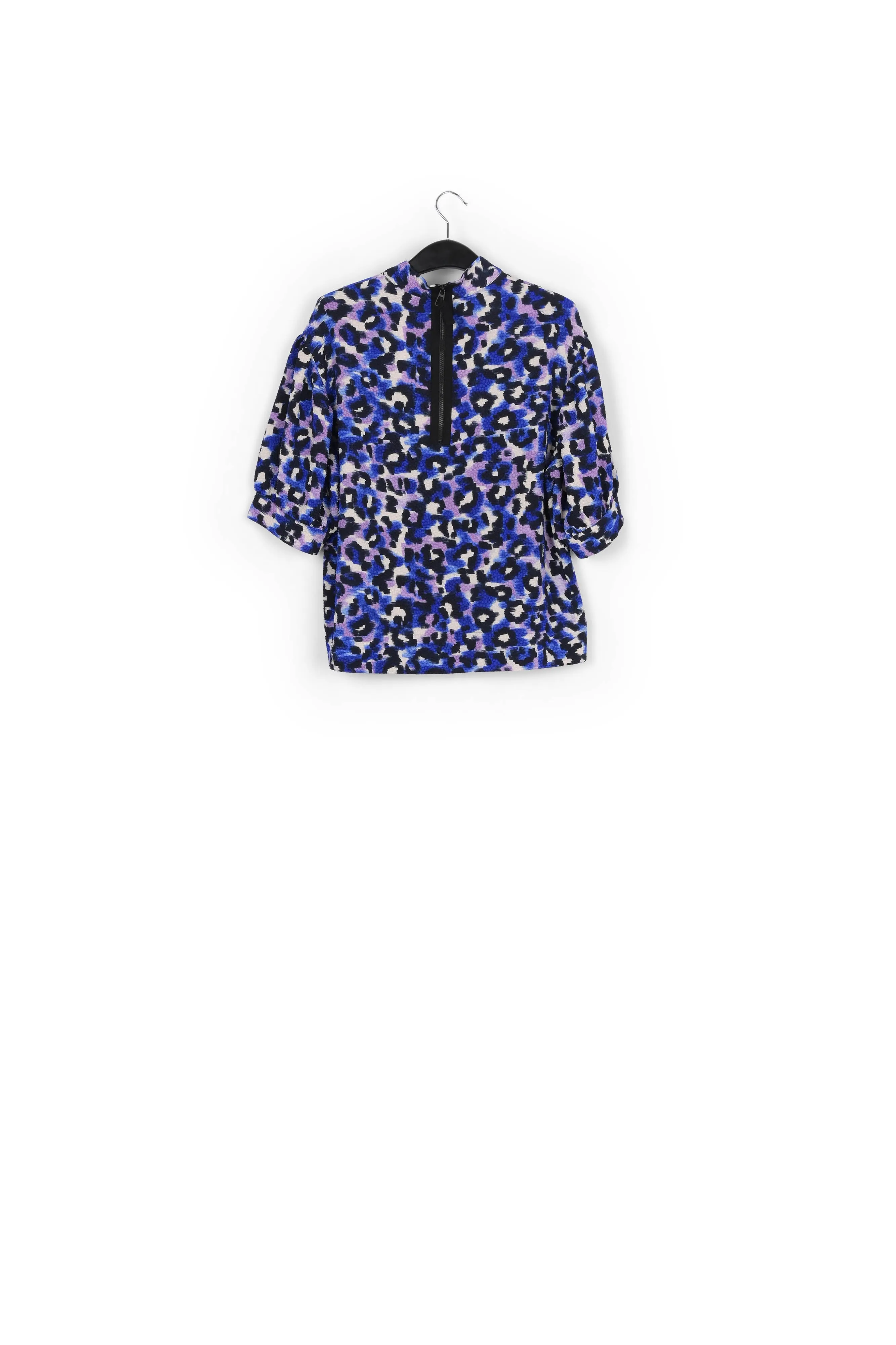Blue, purple and off-white leopard print top