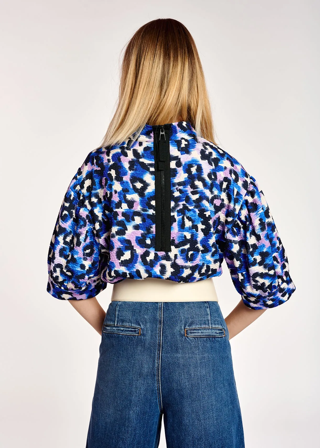 Blue, purple and off-white leopard print top