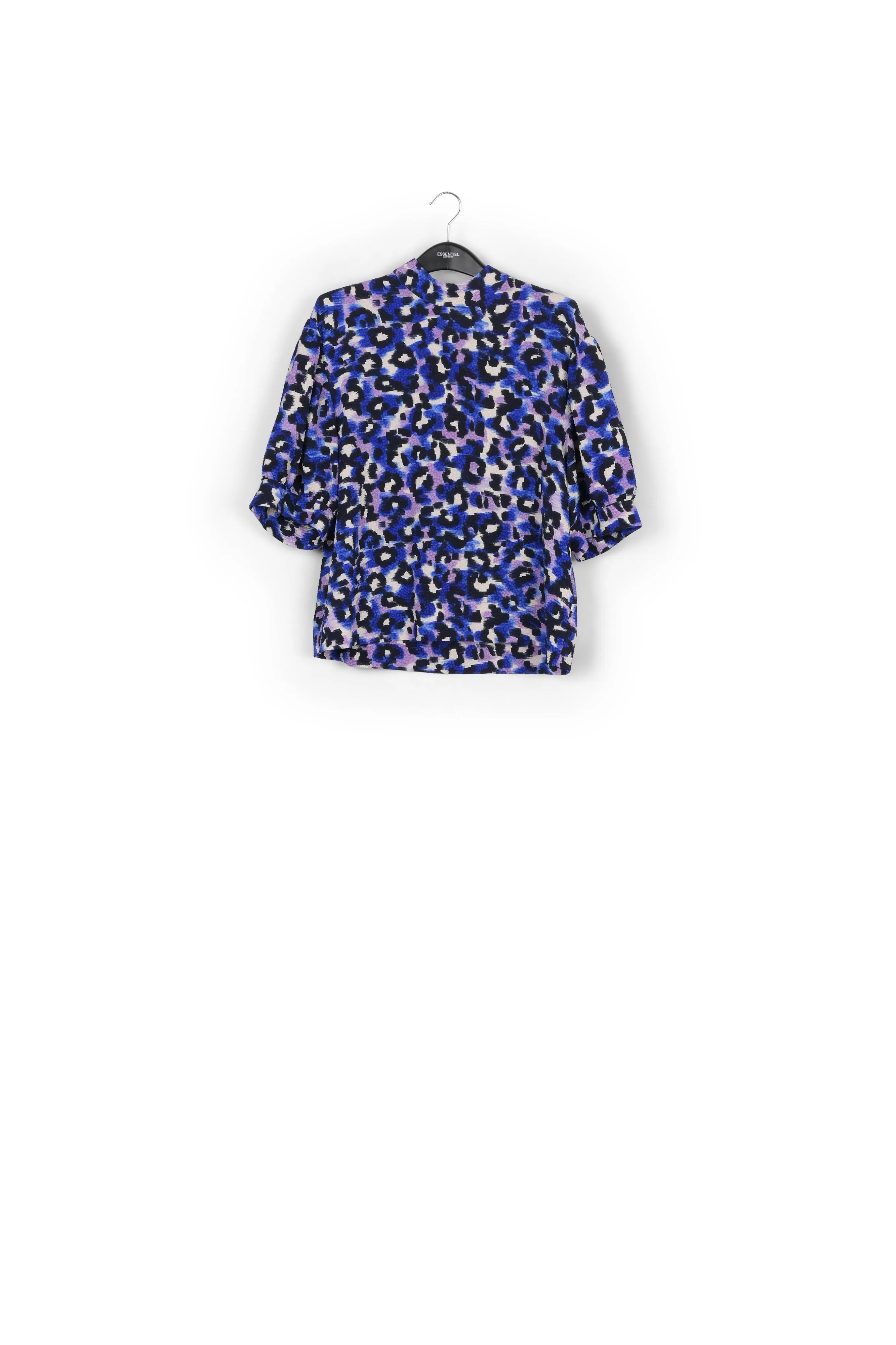 Blue, purple and off-white leopard print top