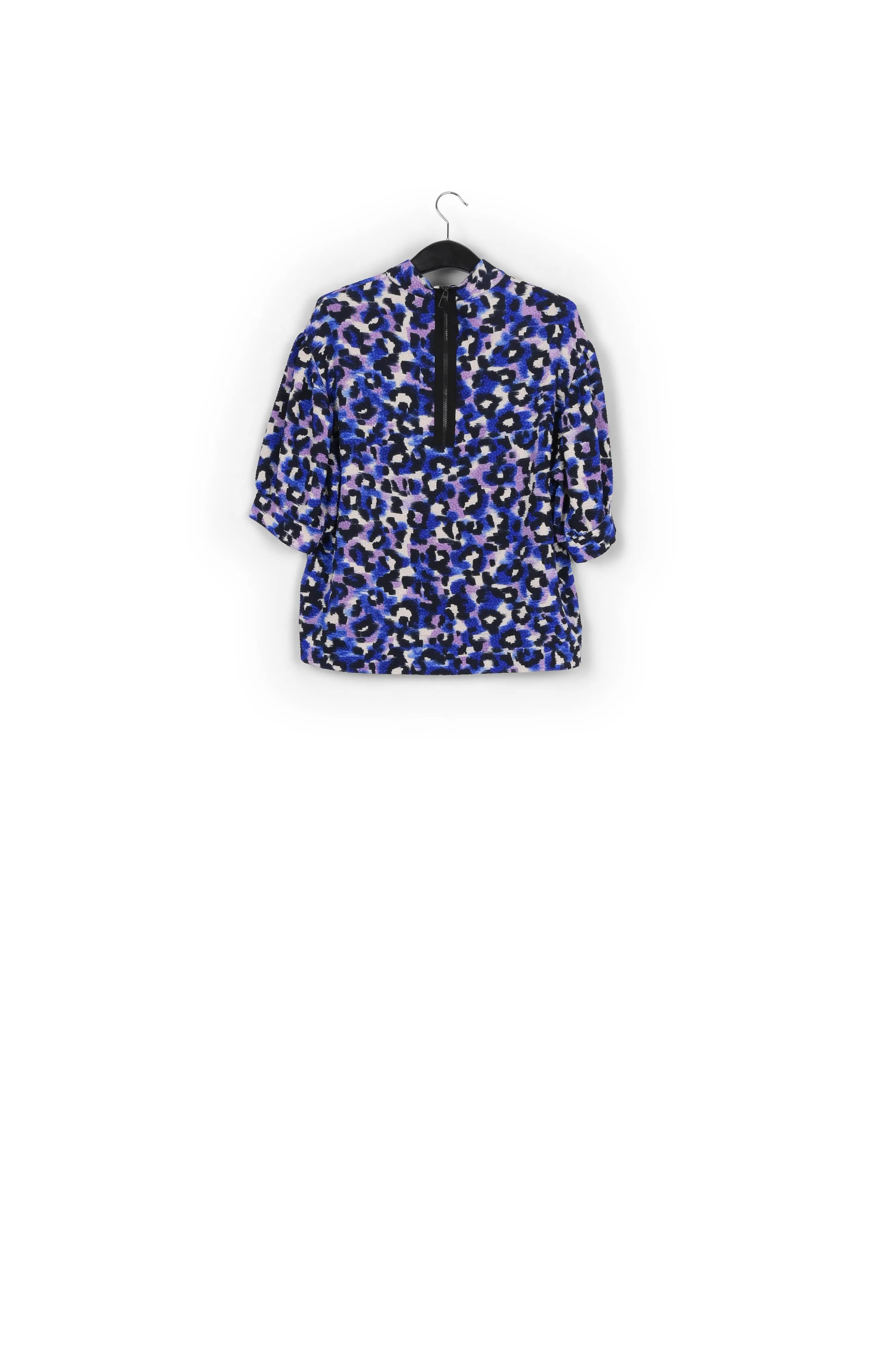 Blue, purple and off-white leopard print top