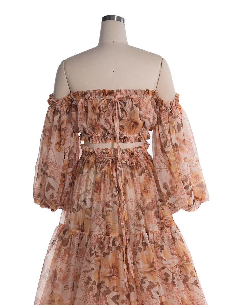 Boho Two-Pieces Maxi Dress Pregnancy Photo Shoot Dress Floral Vintage Dress for The Maternity Session YW230317-2