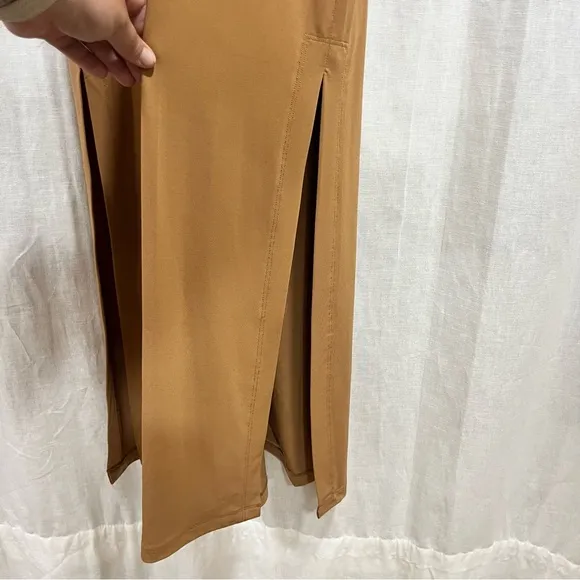 Boston Proper High Neck Mock Neck Maxi Dress - Slit Brown Fall