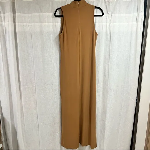 Boston Proper High Neck Mock Neck Maxi Dress - Slit Brown Fall