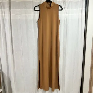 Boston Proper High Neck Mock Neck Maxi Dress - Slit Brown Fall