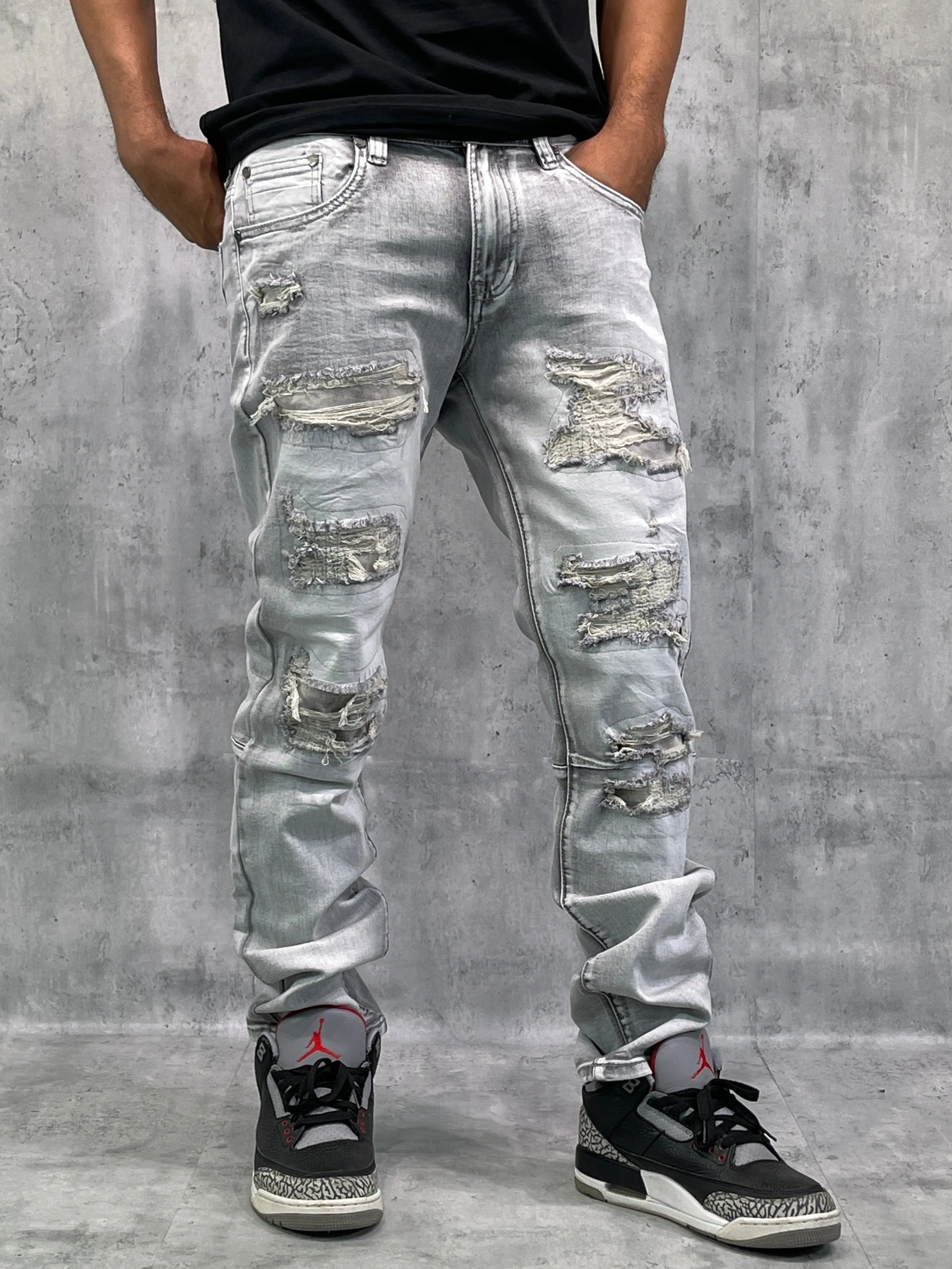 BT-BTP23087-Rip & Repair Slim Fit Denim Pants