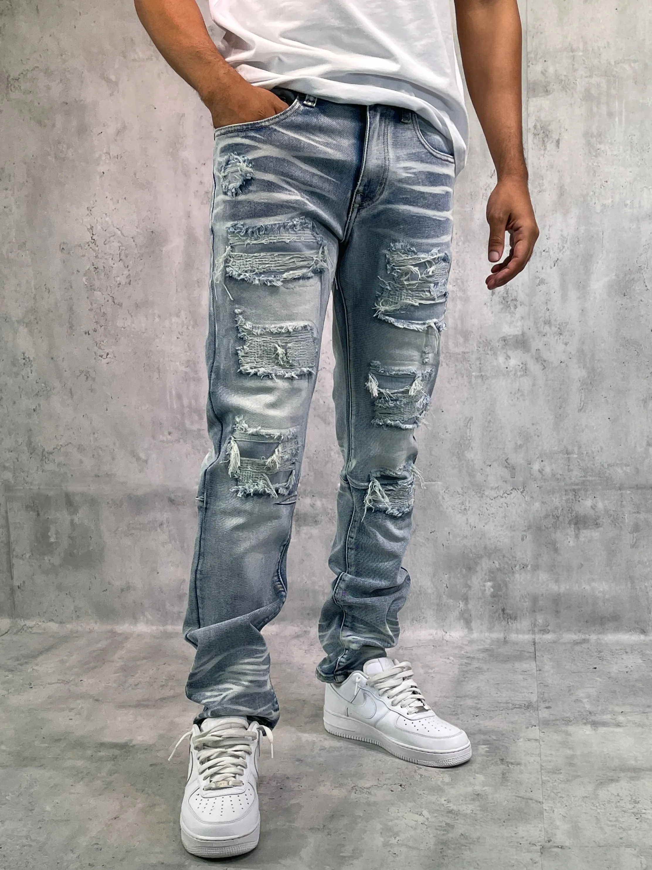 BT-BTP23087-Rip & Repair Slim Fit Denim Pants