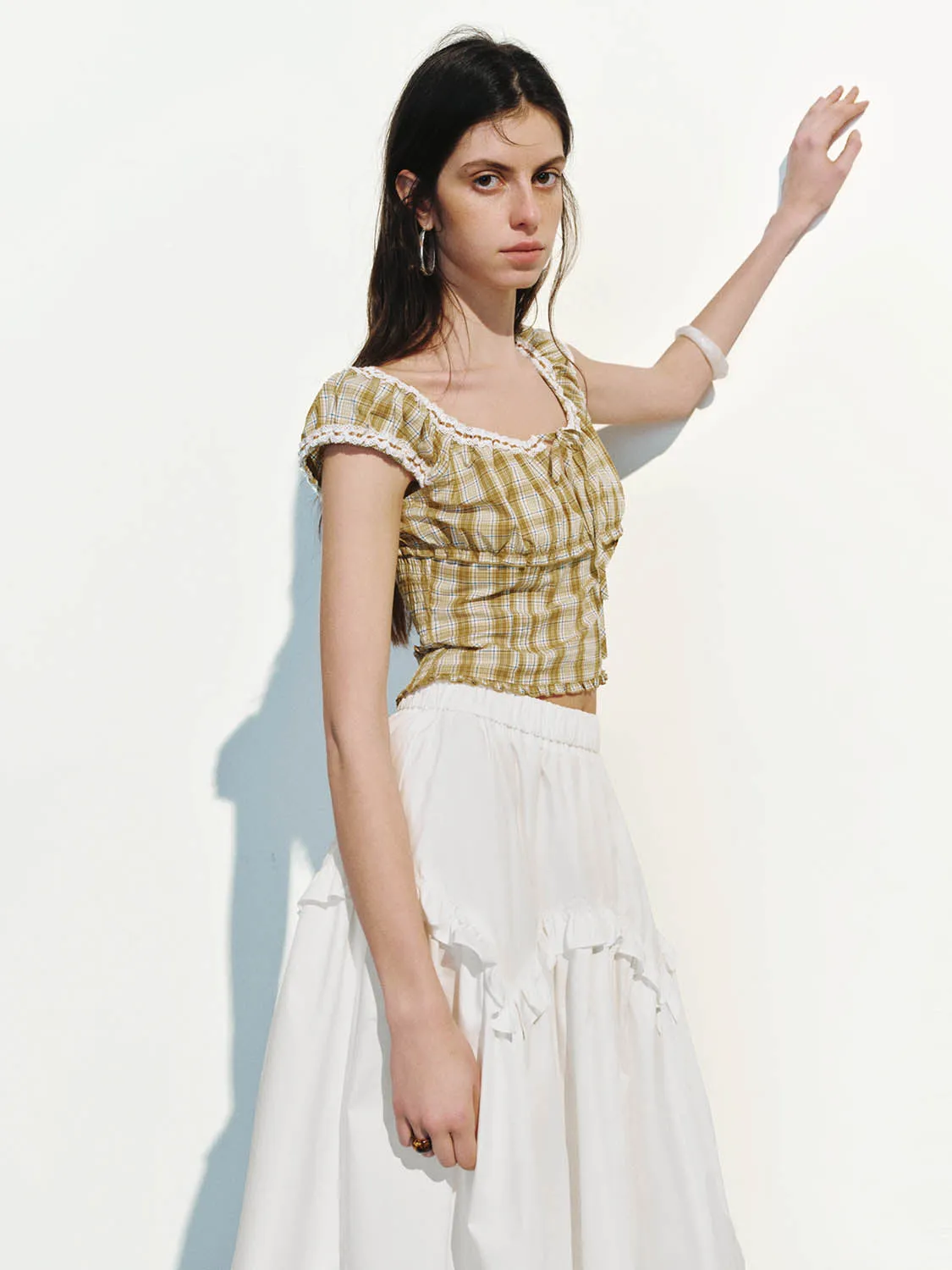 Checkered Shirred Blouses