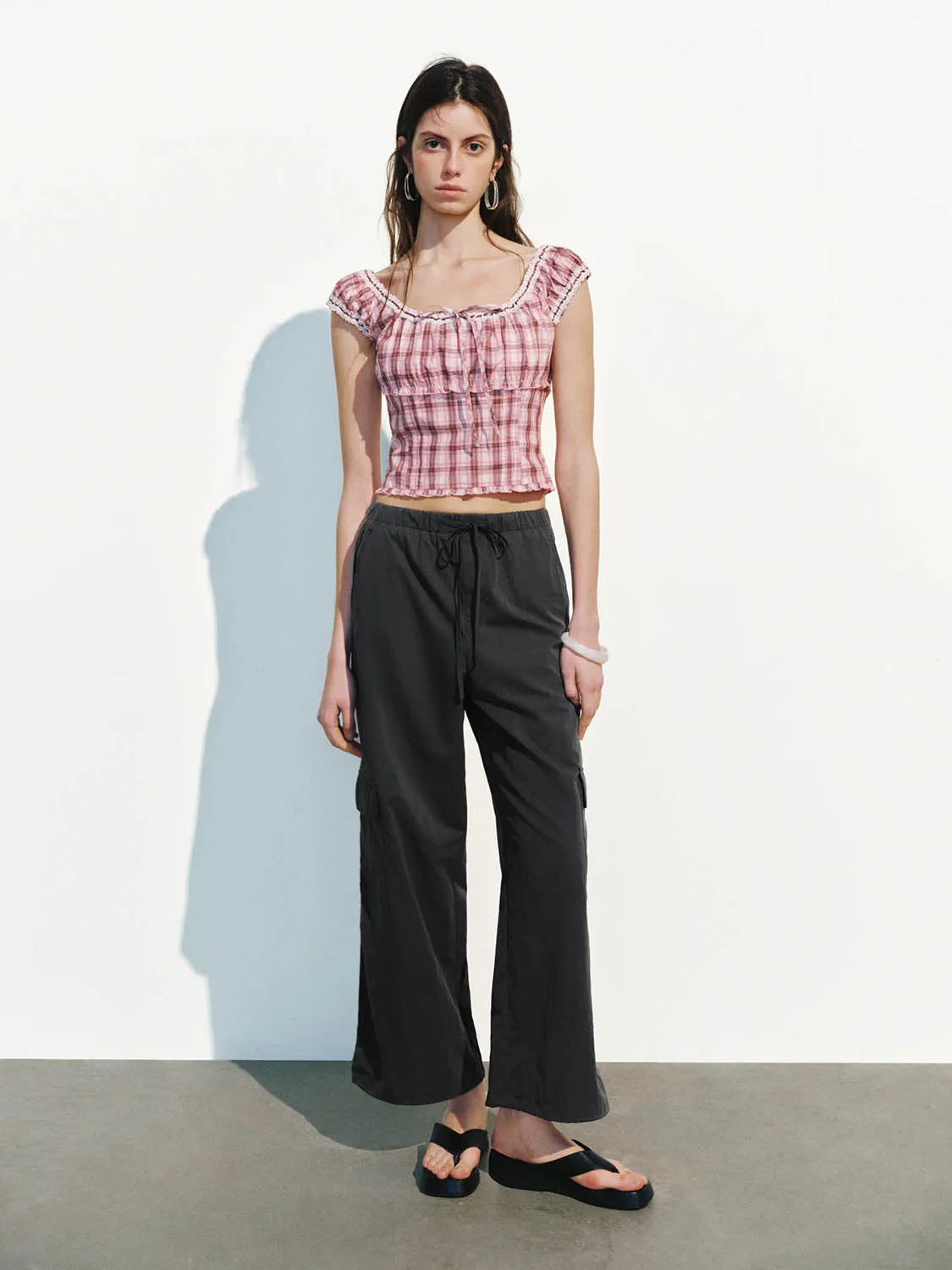 Checkered Shirred Blouses