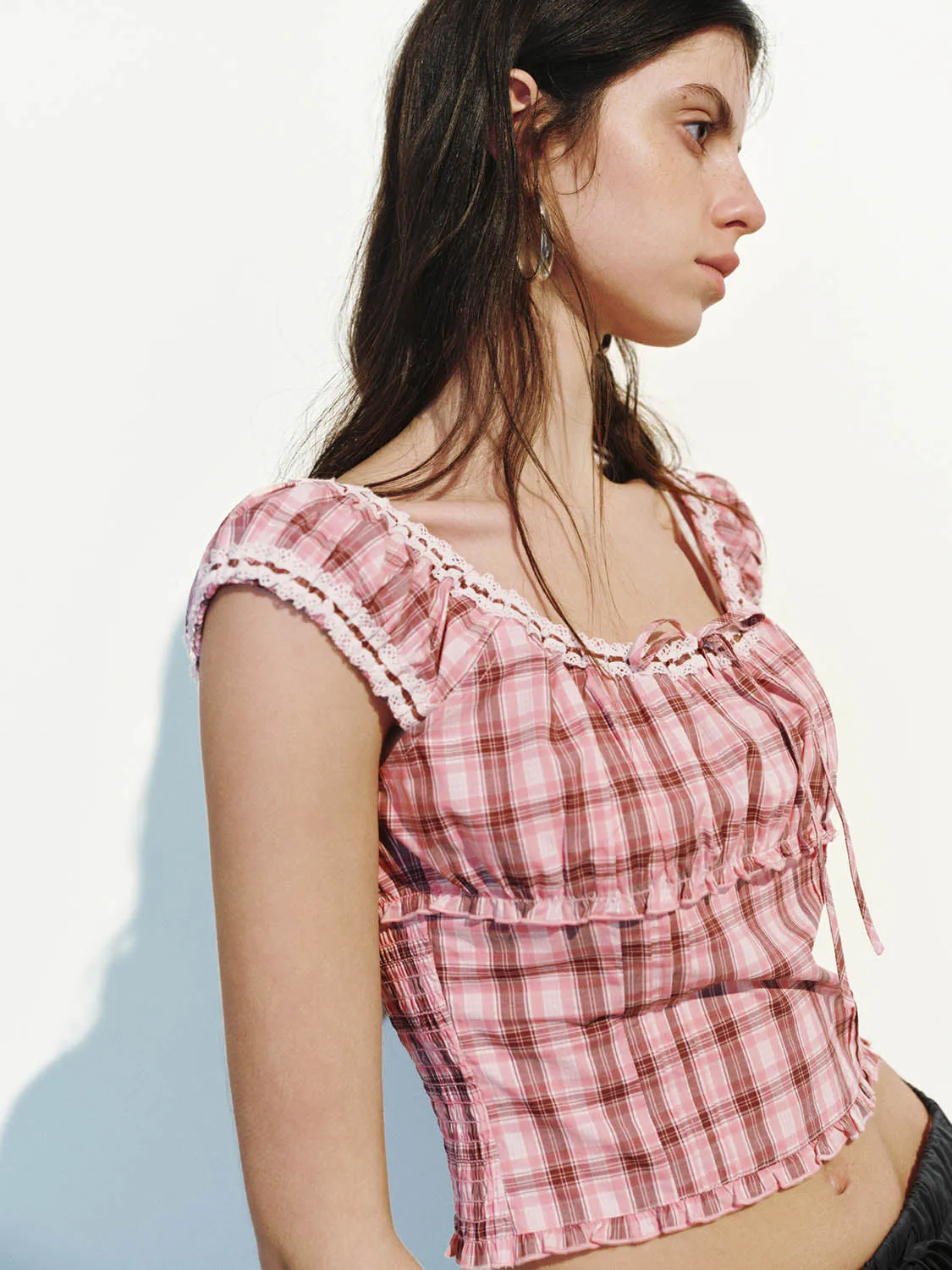 Checkered Shirred Blouses