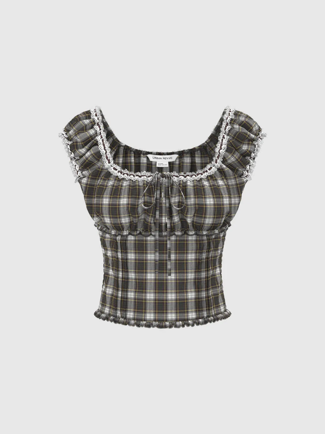 Checkered Shirred Blouses