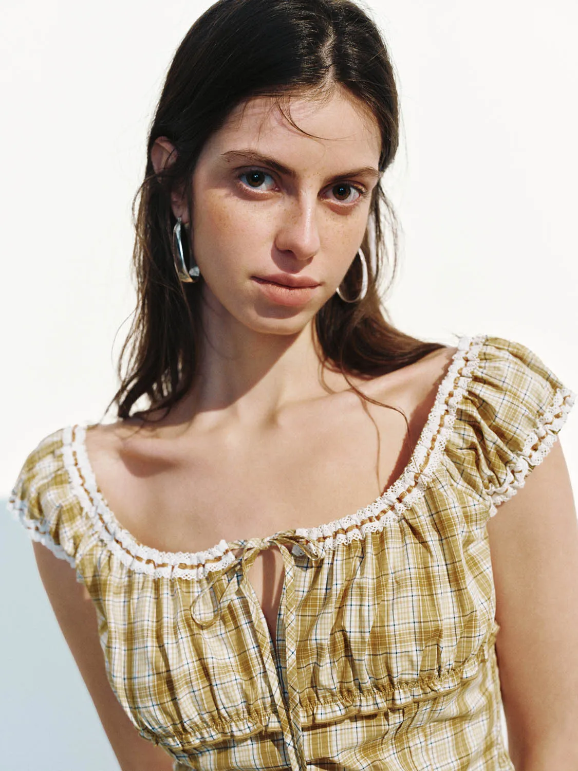 Checkered Shirred Blouses