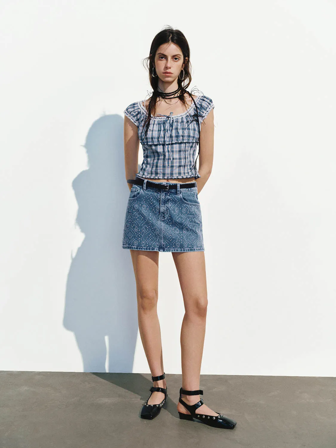 Checkered Shirred Blouses