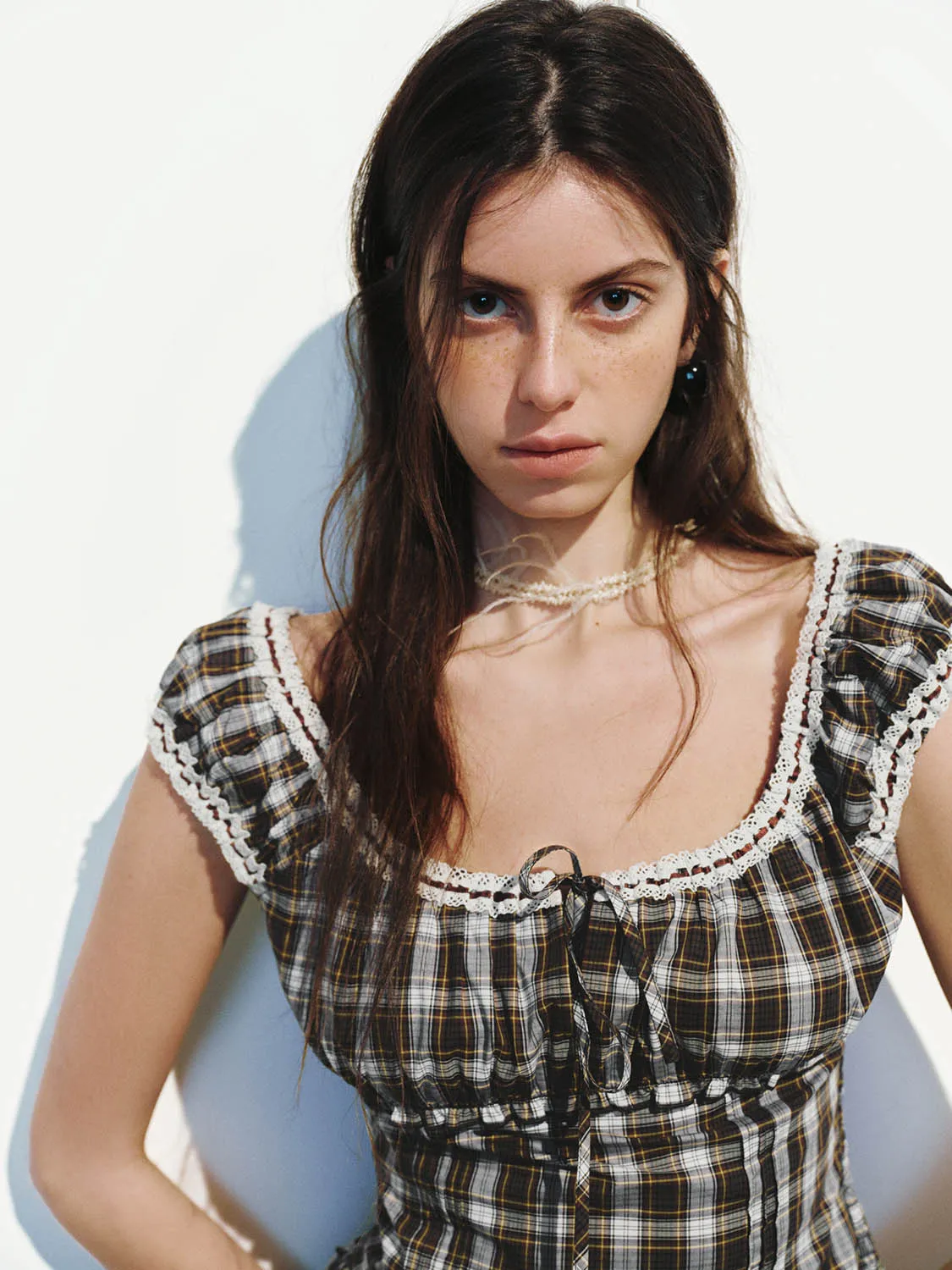 Checkered Shirred Blouses