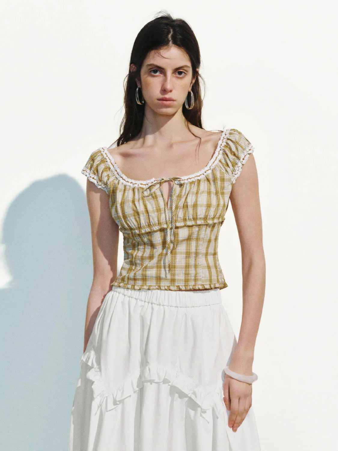 Checkered Shirred Blouses