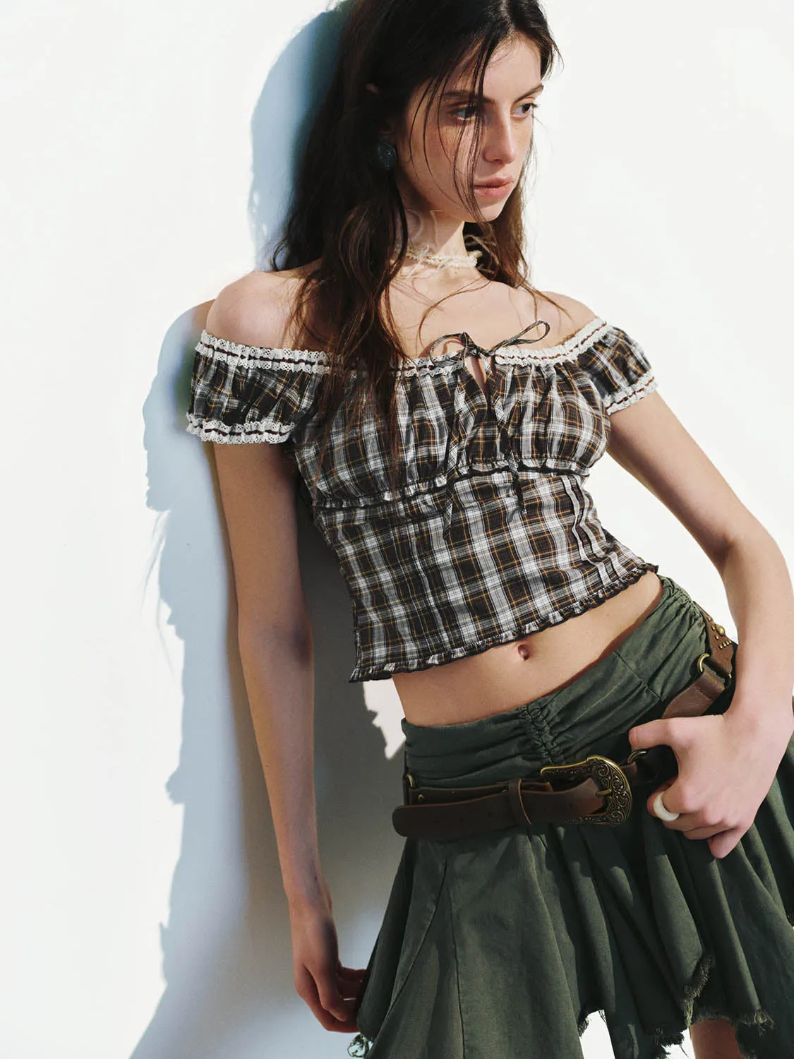 Checkered Shirred Blouses