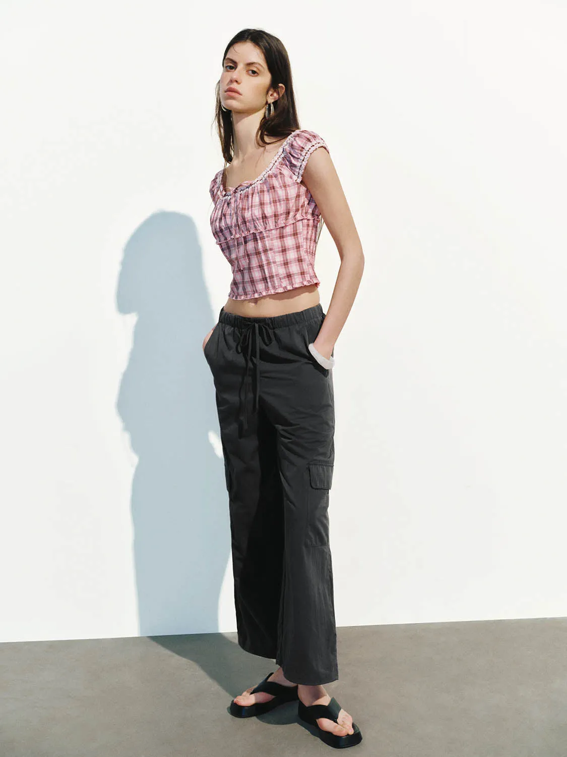Checkered Shirred Blouses