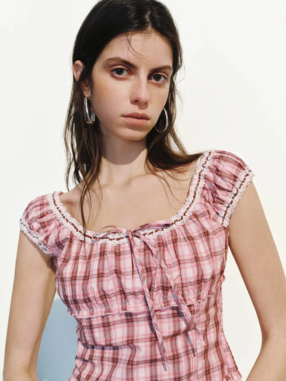 Checkered Shirred Blouses