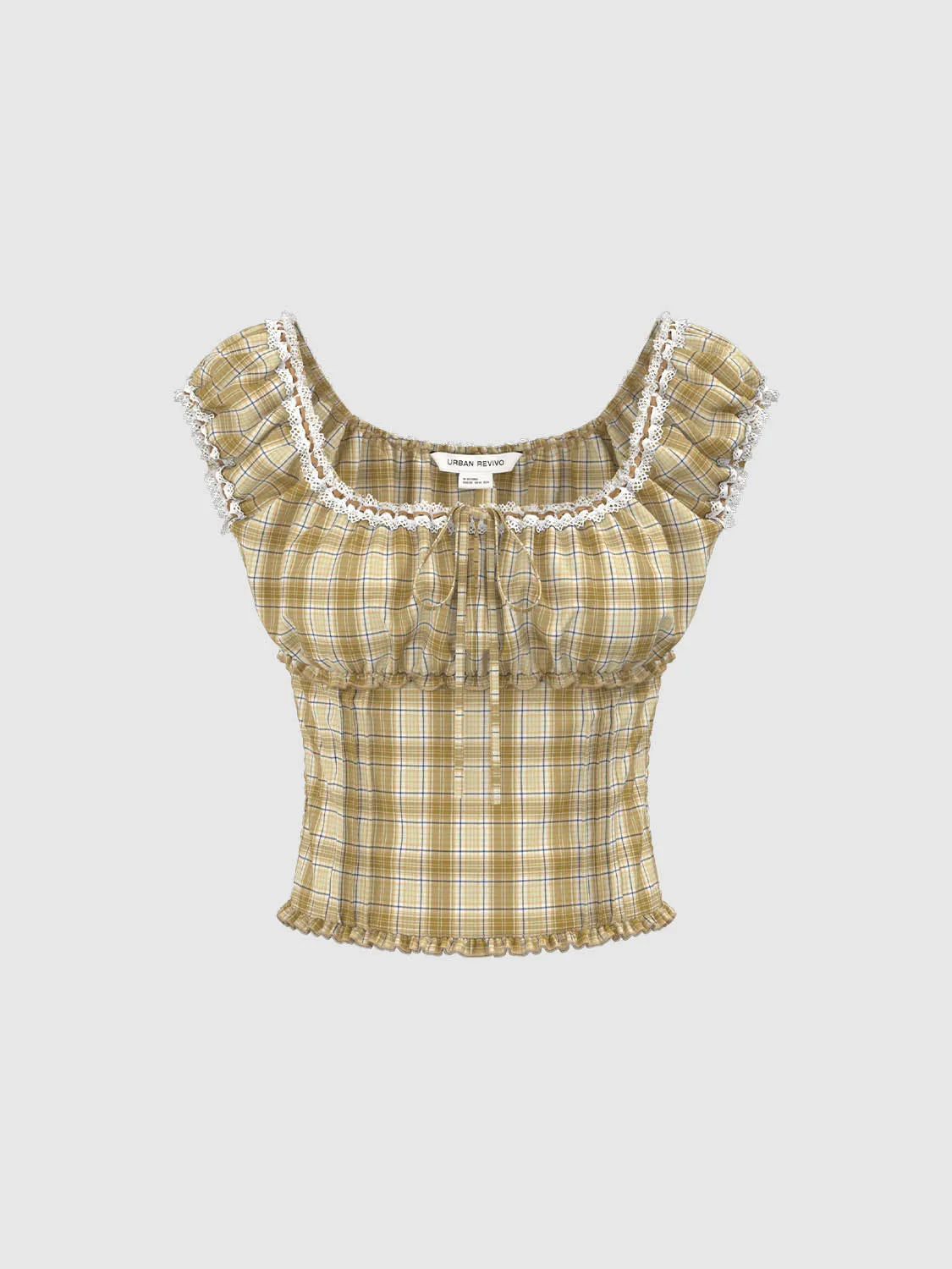 Checkered Shirred Blouses