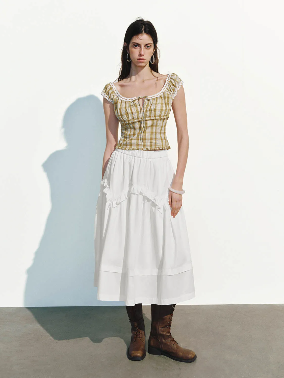 Checkered Shirred Blouses