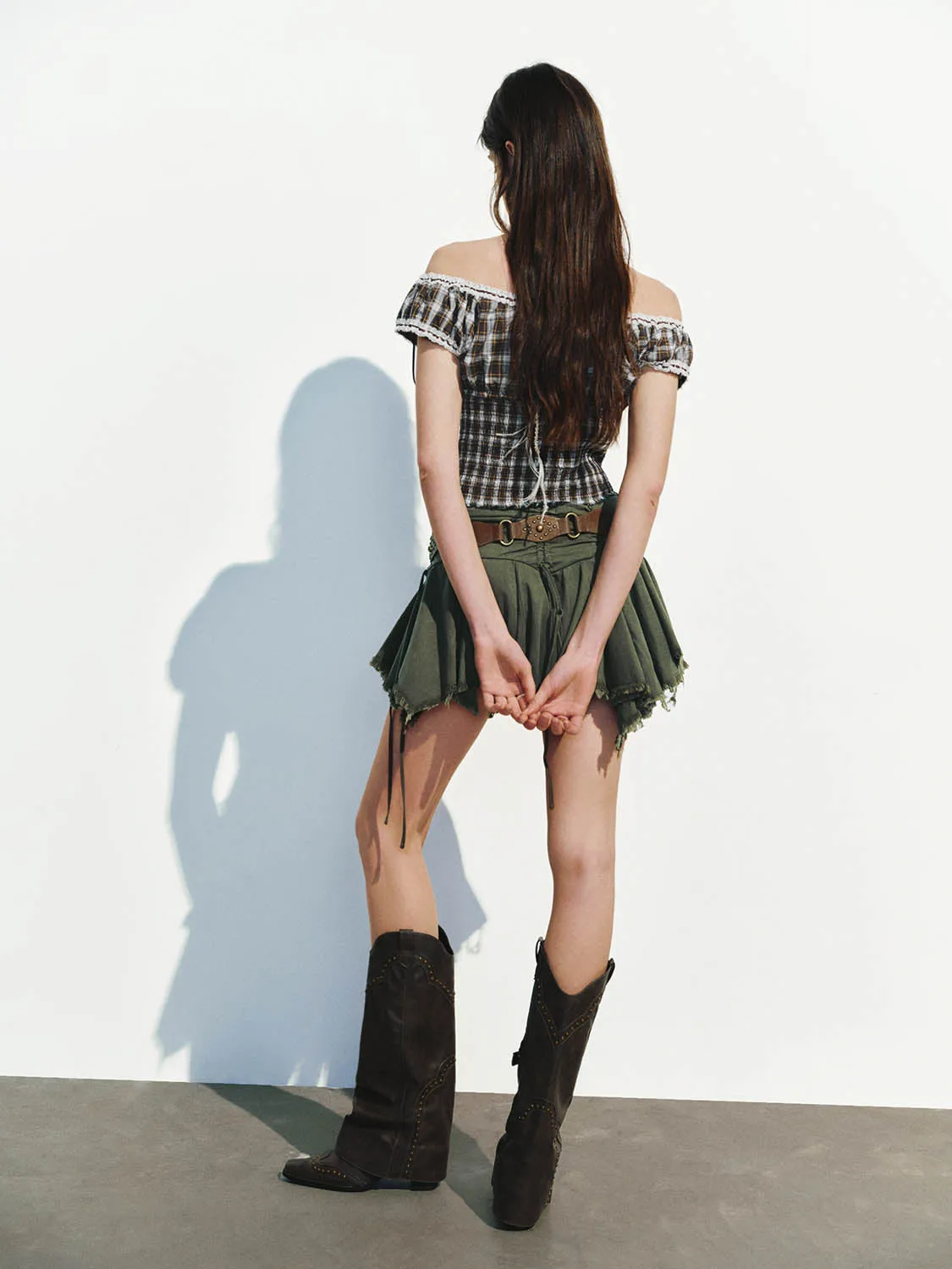 Checkered Shirred Blouses