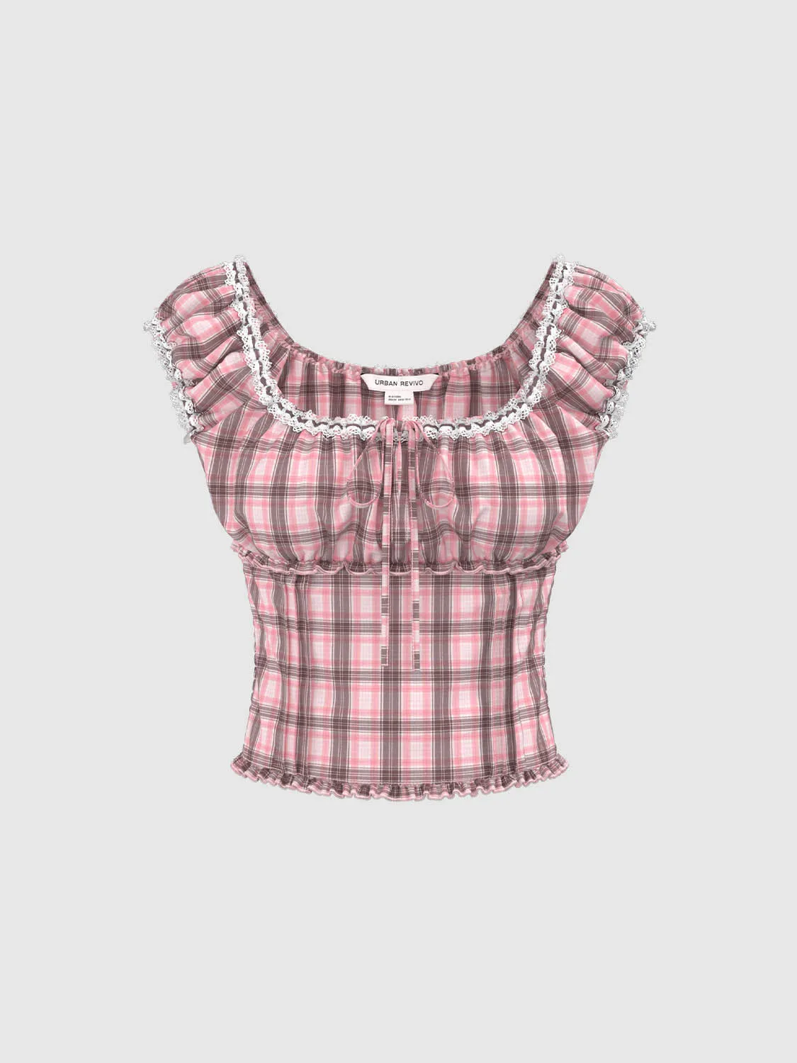Checkered Shirred Blouses