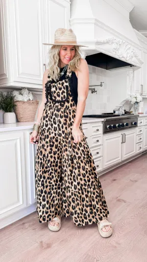 Cheetah Printed Wide Leg Jumpsuit**