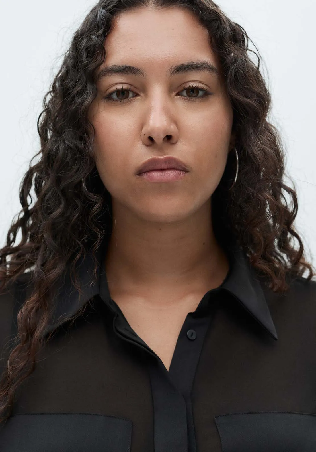 Chiffon shirt with satin panels - Black
