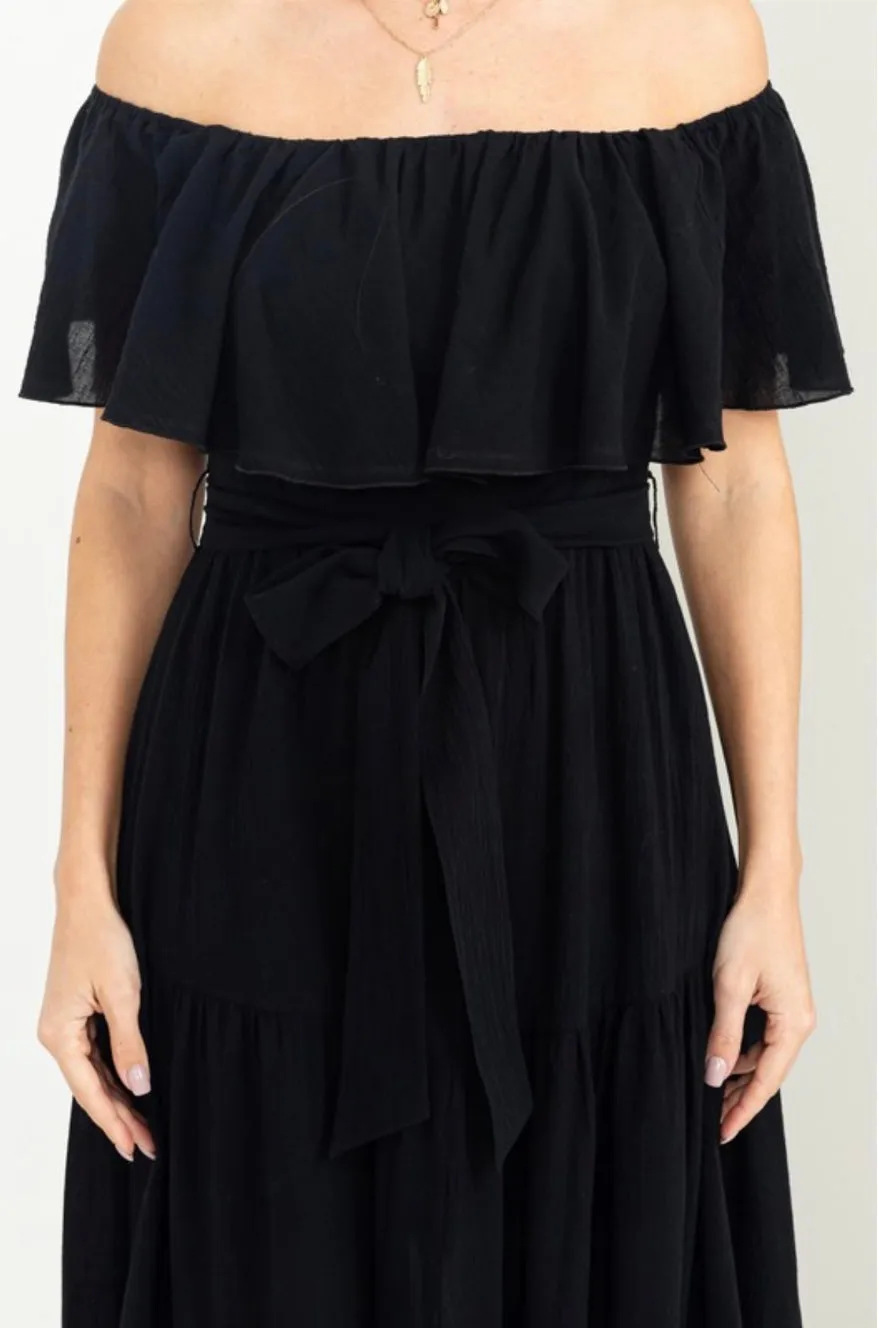 D130 RUFFLE OFF SHOULDER MAXI DRESS