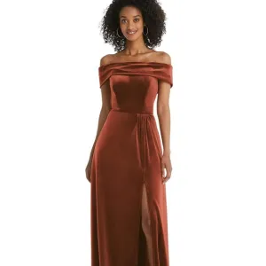 Draped Cuff Off-the-Shoulder Velvet Maxi Dress..1554..Auburn Moon..Size 16..NWT