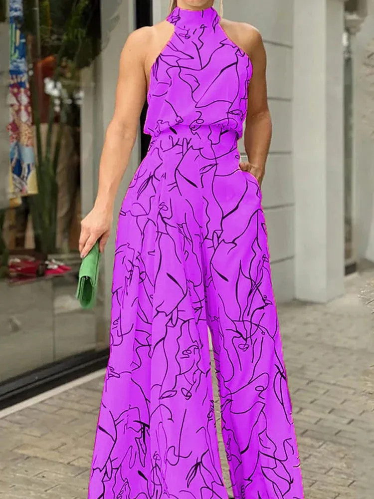 Elegant sleeveless wide leg one piece jumpsuit