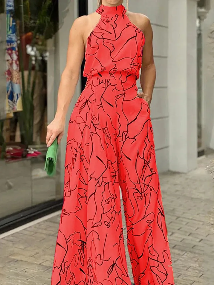Elegant sleeveless wide leg one piece jumpsuit