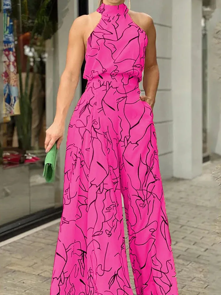 Elegant sleeveless wide leg one piece jumpsuit