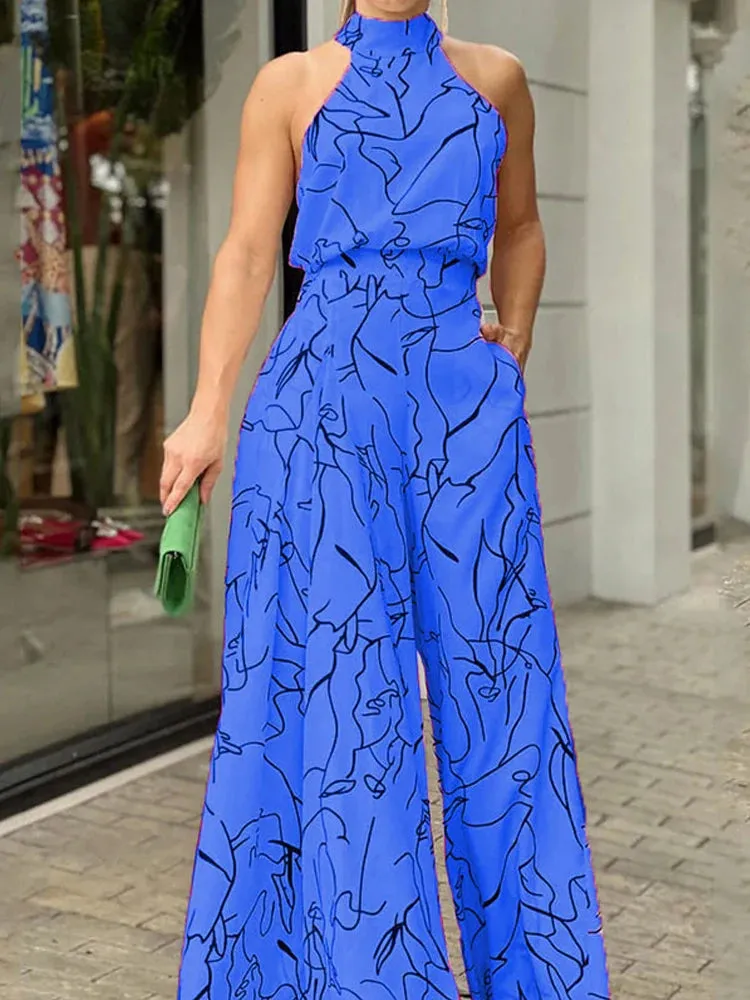 Elegant sleeveless wide leg one piece jumpsuit