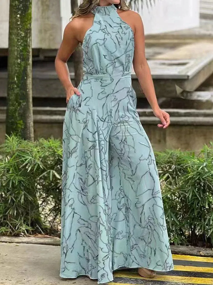 Elegant sleeveless wide leg one piece jumpsuit