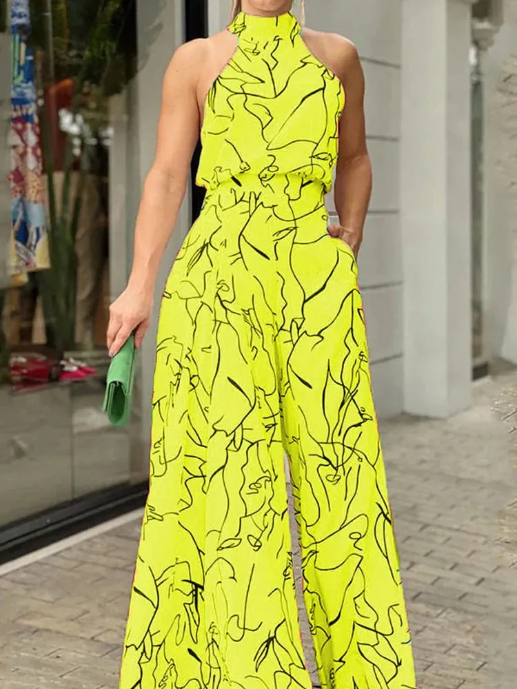 Elegant sleeveless wide leg one piece jumpsuit