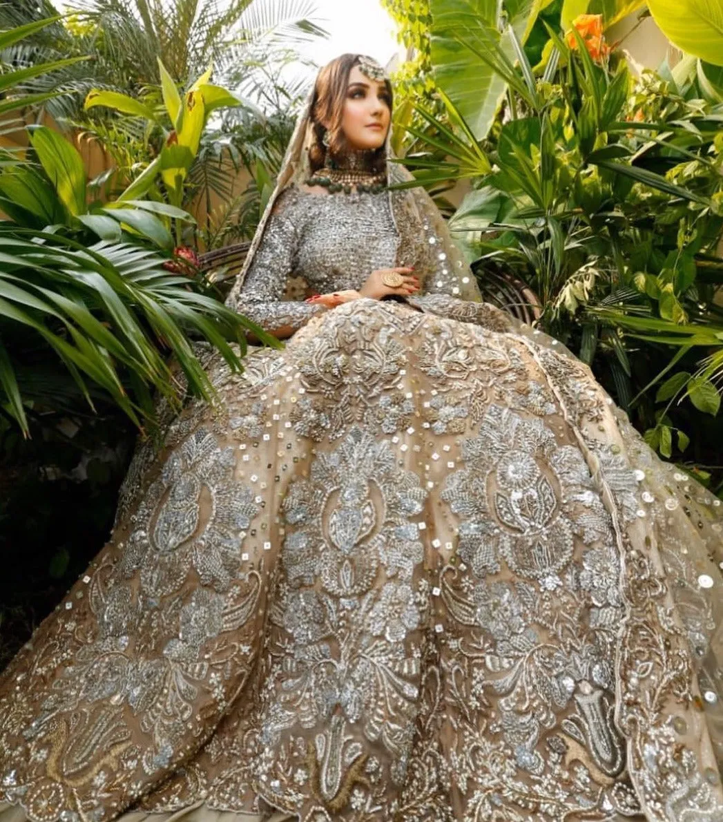 Embellished Silver Indian Bridal Gown Lehenga #BN1280