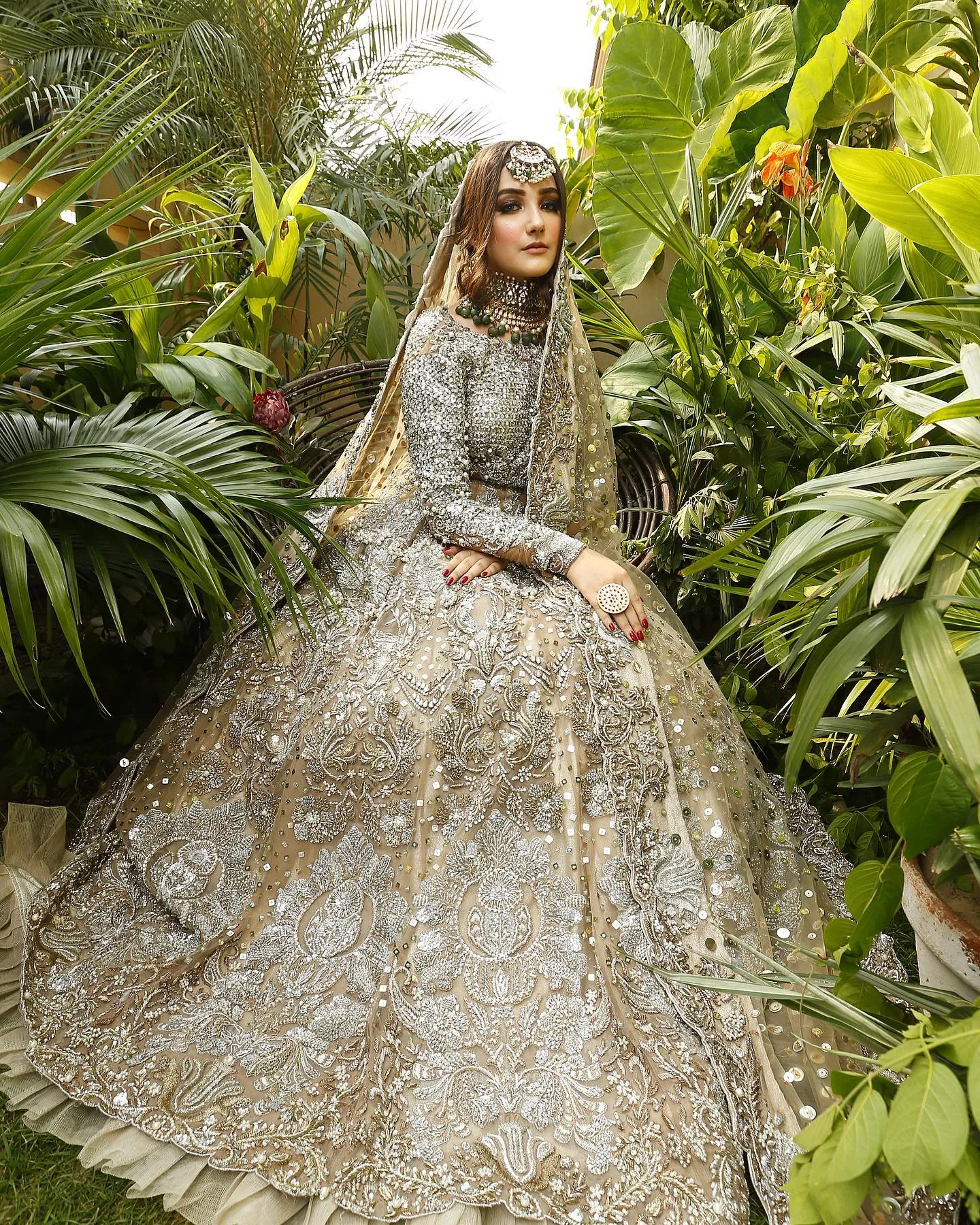 Embellished Silver Indian Bridal Gown Lehenga #BN1280