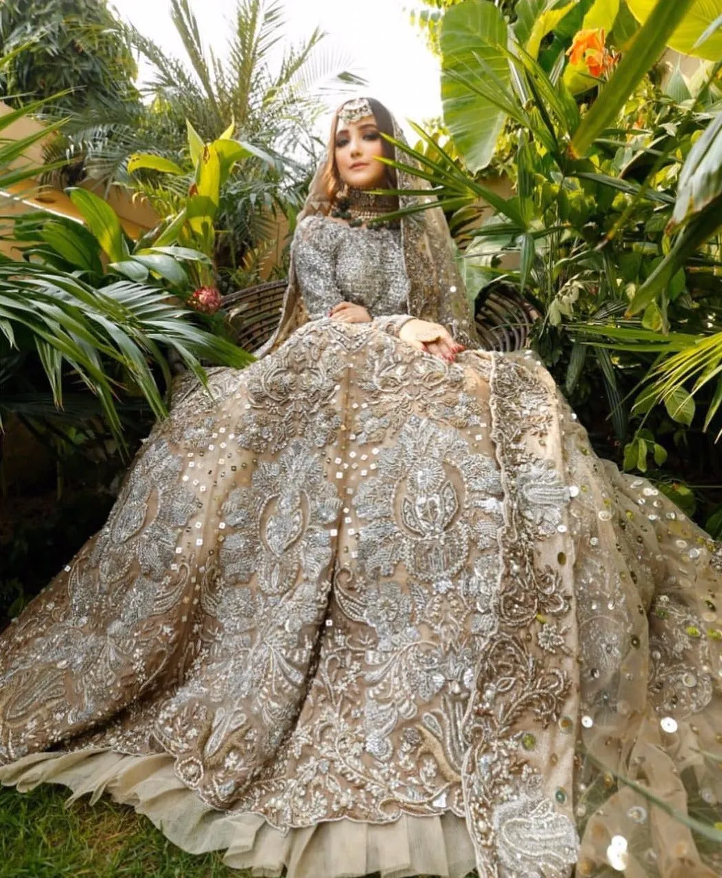 Embellished Silver Indian Bridal Gown Lehenga #BN1280