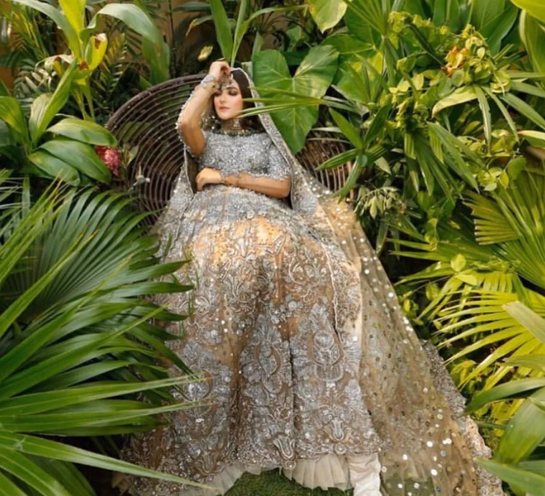 Embellished Silver Indian Bridal Gown Lehenga #BN1280