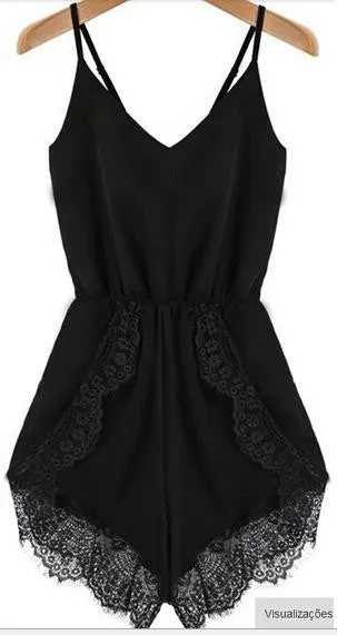 Fashion Lace Stitching Hollow-out Backless Jumpsuits Sexy Lace Playsuit Rompers Womens Jumpsuit