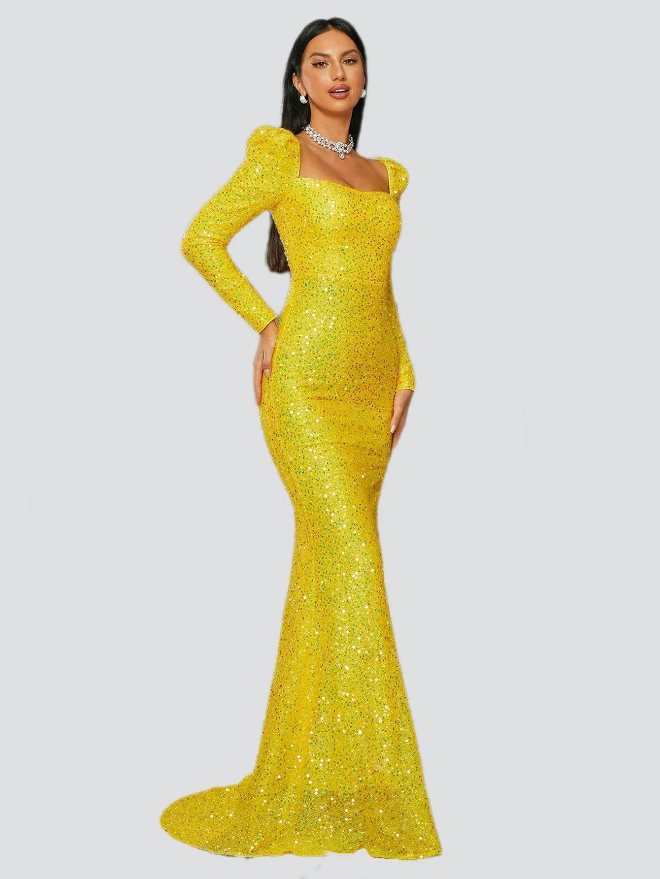 Formal Square Neck Mermaid Sequin Evening Dress RH30579