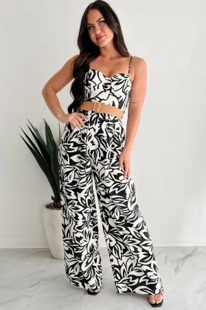 Garden Glimmer Belted Wide Leg Jumpsuit (Black/Ivory)